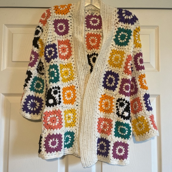NWOT Outbound Trading Co granny square open cardigan sweater. Small - Picture 2 of 6